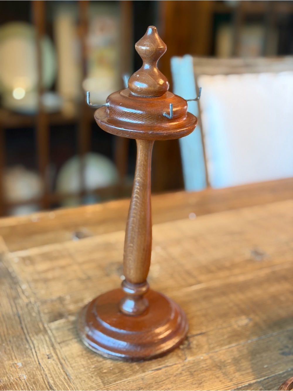 Vintage 90’s Turned Wood Jewelry Holder | Organizer. 4 Hooks. Neutral | Charming